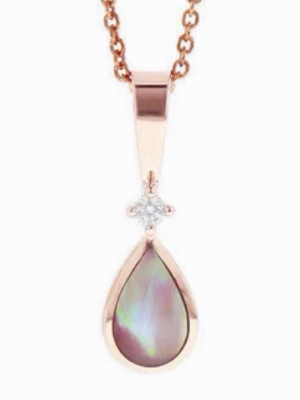 Kabana 14K Rose Gold Petite Pendant Necklace Pink Mother of Pearl & Diamond NEW